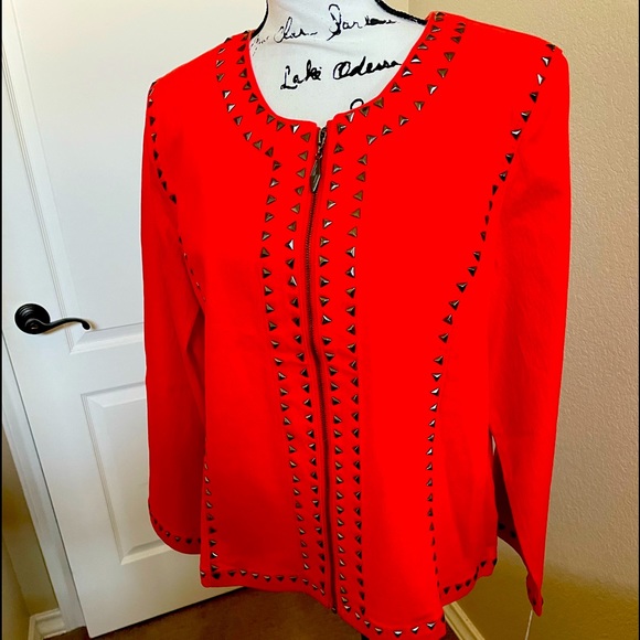 Diane Gilman Beautiful Orange Denim Jacket Stud Design Size 1X NWT - Picture 1 of 13